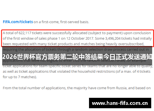 2026世界杯官方票务第二轮中签结果今日正式发送通知